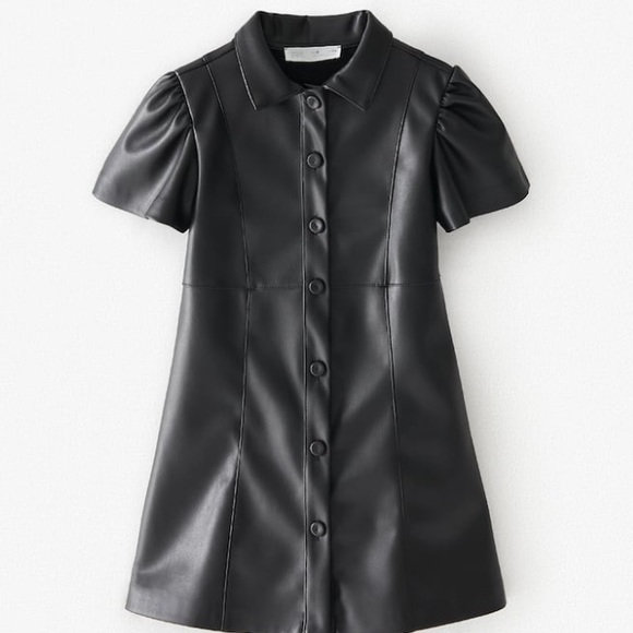 Zara girls black faux leather shirt dress - cruiseboatoman.com